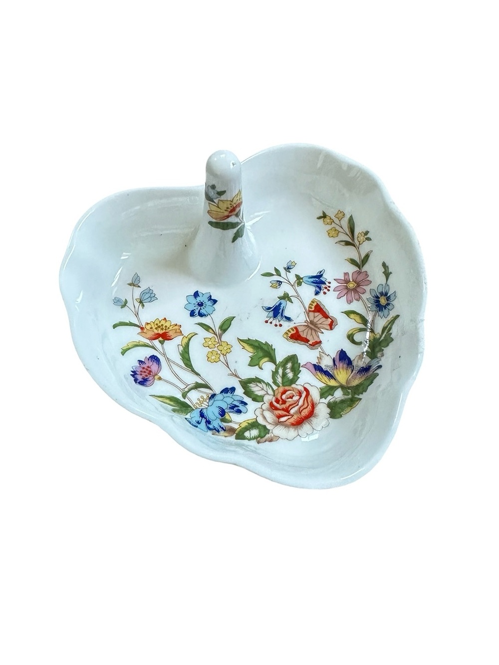 Vintage Aynsley Bone China Ring Dish: Cottage Garden Floral Trinket Bowl